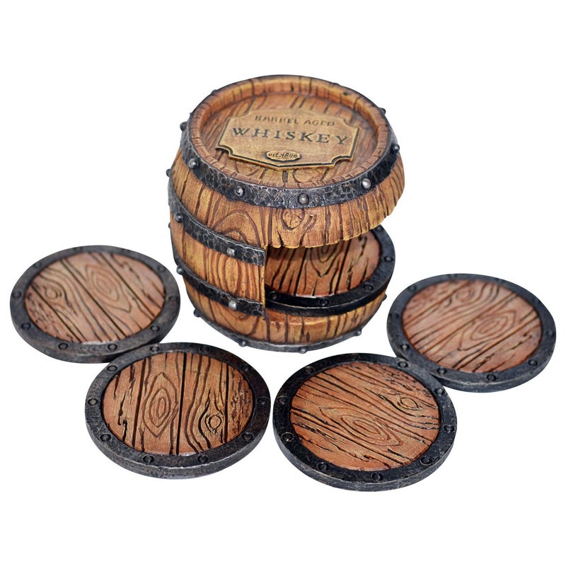 Pine Ridge Whiskey Bourbon Barrel Coaster Set - 5 Rustic Pieces for Bar Decorations for Home, Coasters for Men, Ideal Bar Coasters for Whiskey and Bourbon Drinkers, Man Cave Essentials - Image 2